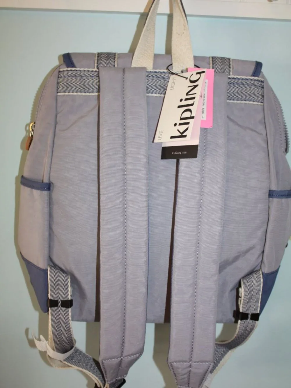 NWT Kipling KIA1R8 Milena Dove Gray Blue Legacy Backpack Monkey Keychain RV $124
